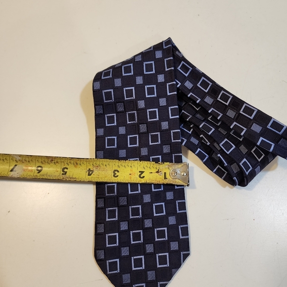 Villa Ponti Made Ib Italy Geometric Patterned Men's Silk  Blue Tie - Picture 6 of 6